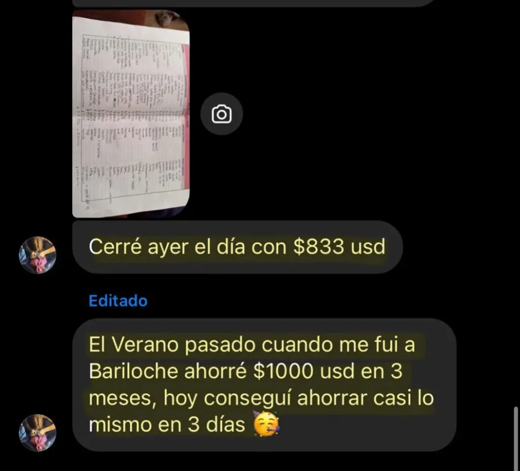 Mensaje de una alumna contando los resultados que obtuvo aplicando el método